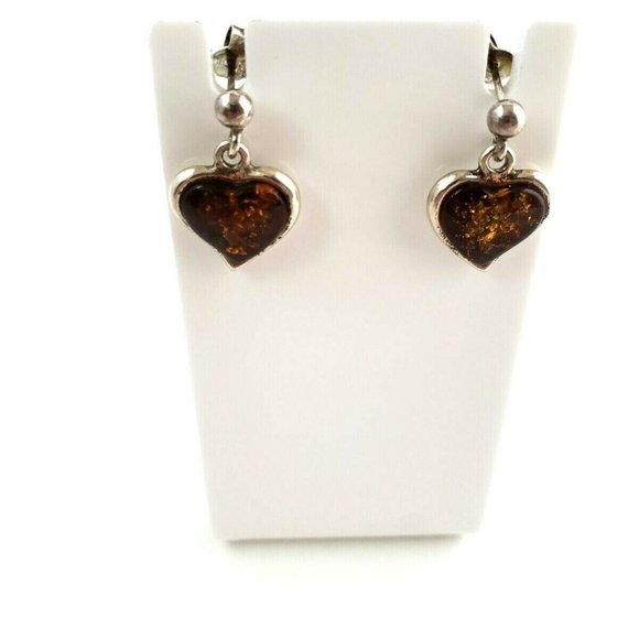 JK Designs Sterling Silver Baltic Amber Heart Dangle Earrings - Picture 5 of 7
